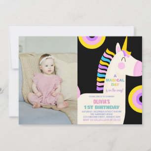Cartoon Rainbow Unicorn Birthday Invitations photo