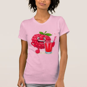 Cartoon Raspberry Character With a Smoothie T-Shirt