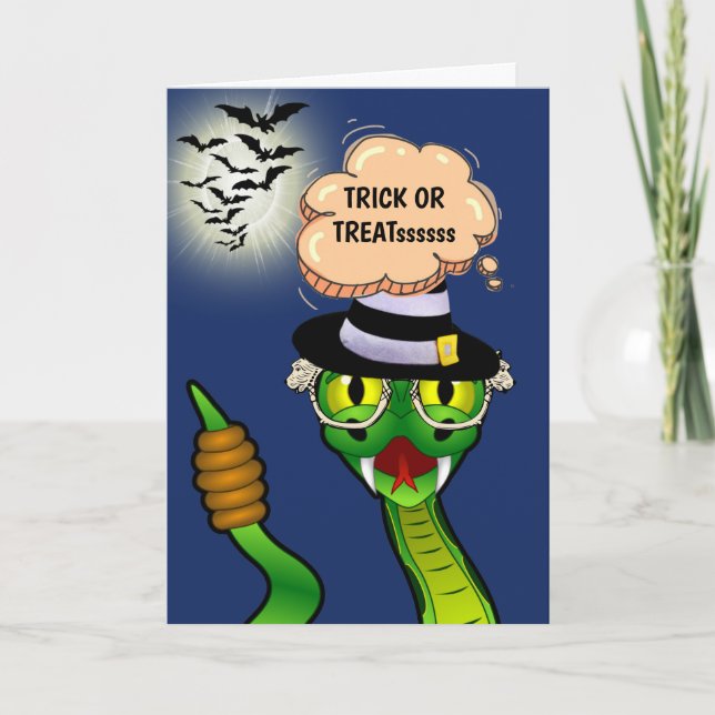 Cartoon rattlesnake cute trick treatsss halloween card (Front)