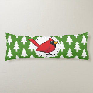 Cartoon Red Cardinal on Green White Pines Pattern Body Cushion