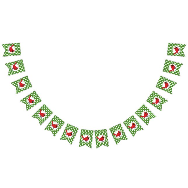 Cartoon Red Cardinal on Green White Pines Pattern Bunting (All)