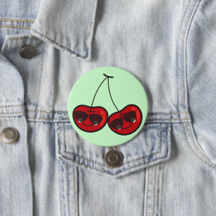 Cartoon Red Cheeky Cherries with Sunglasses Button