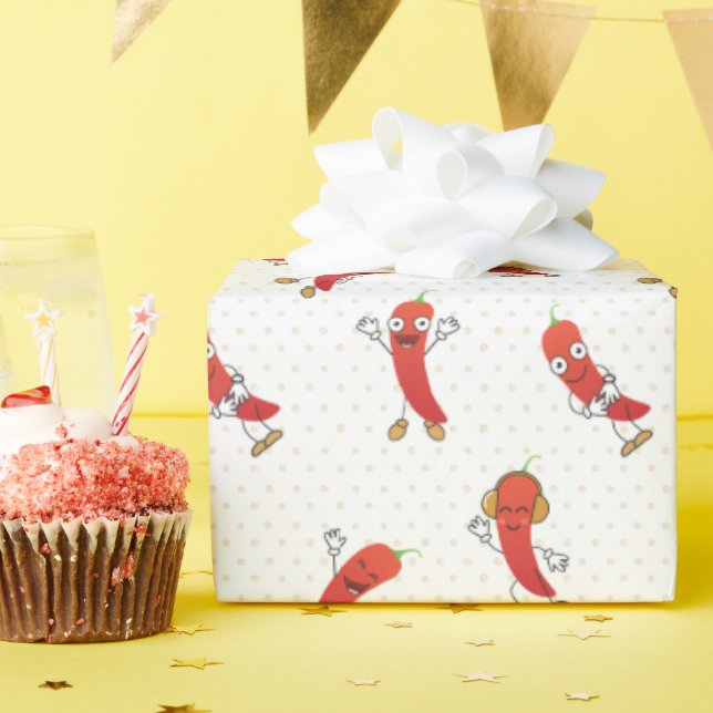 Cartoon Red Chile Pattern Wrapping Paper (Birthday Party)