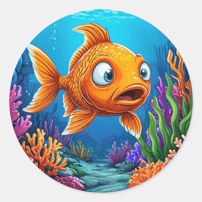 Cartoon Red fish Classic Round Sticker (Front)