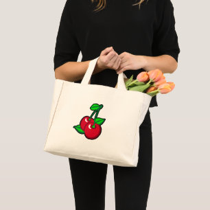 Cartoon Red Green Black Cherries Fruit Art Mini Tote Bag