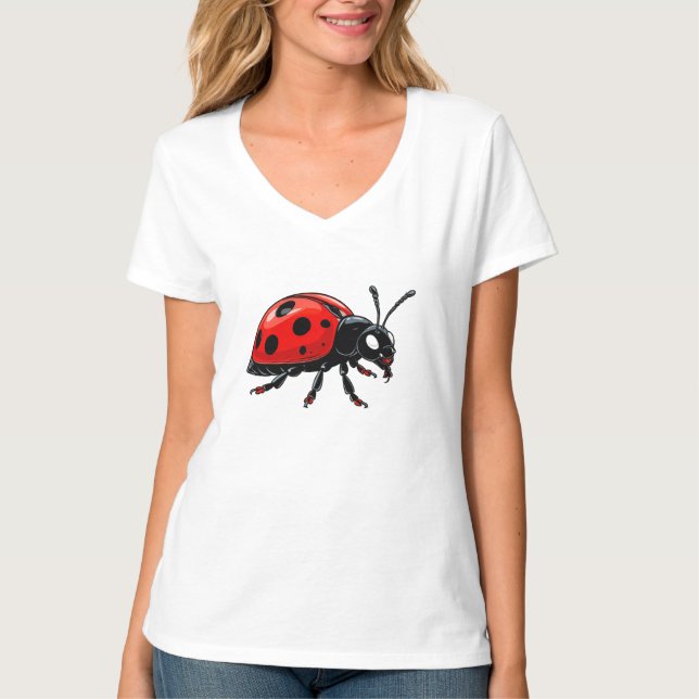 Cartoon Red Ladybug Cute Insect Character T-Shirt (Front)
