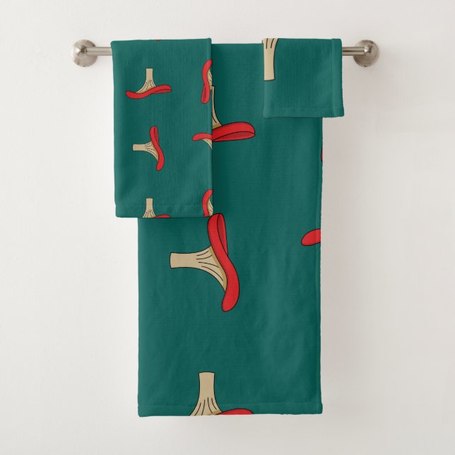 Cartoon Red Mushroom Bath Towel Set (Insitu)