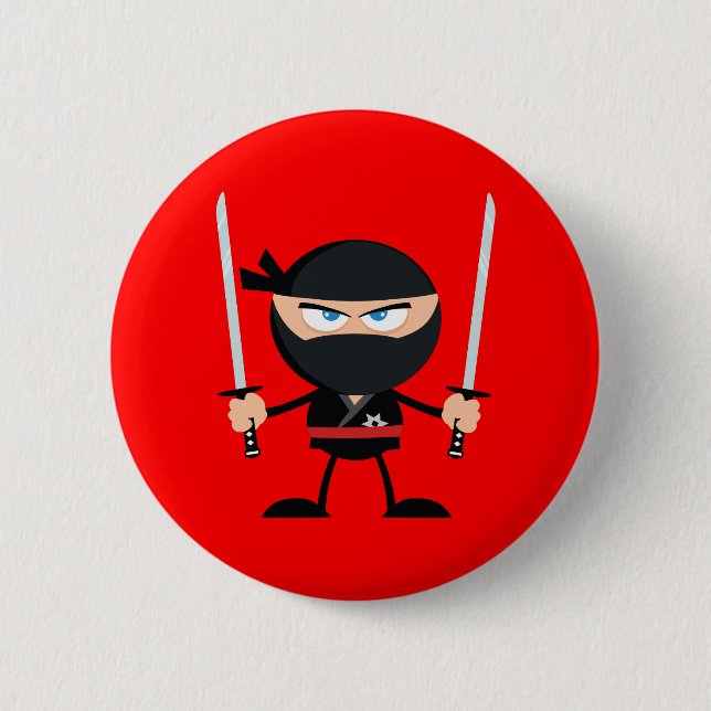 Cartoon red Ninja Warrior With Two Katana 6 Cm Round Badge (Front)