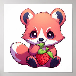 Cartoon red panda illustration poster