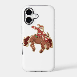 Cartoon red santa claus ryding on horse