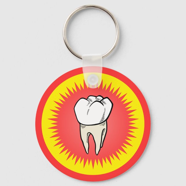 Cartoon Red White Extracted Molar Starburst Key Ring (Front)