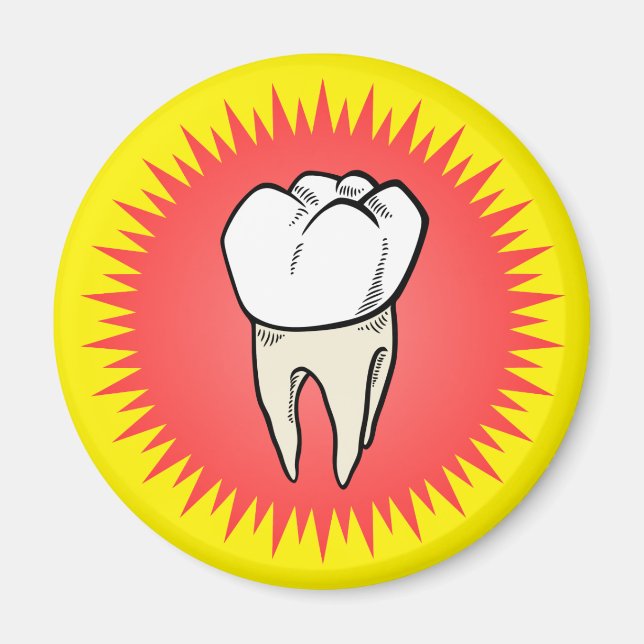 Cartoon Red White Extracted Molar Starburst Magnet (Front)