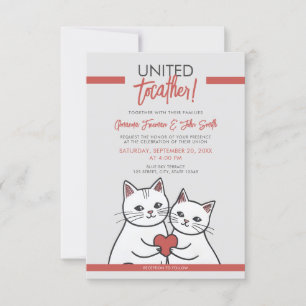 Cartoon Red & White Whimsical Cats Wedding Invitation