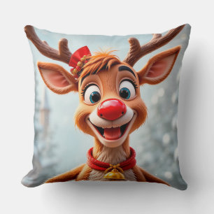 Cartoon Reindeer Christmas Decor Holiday Cushion
