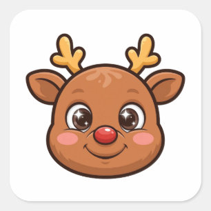 Cartoon Reindeer Red Nose Sticker