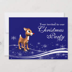 Cartoon Reindeer & Santa Claus Christmas Party Invitation