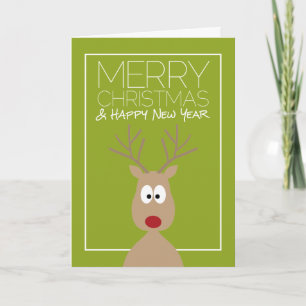 Cartoon Reindeer with Merry Christmas and New Year Holiday Card