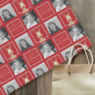 Cartoon Reindeer with Merry Christmas and Photo Tissue Paper