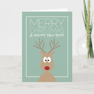 Cartoon Reindeer with Merry Christmas Greeting Holiday Card