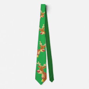 Cartoon Reindeers on Green Tie