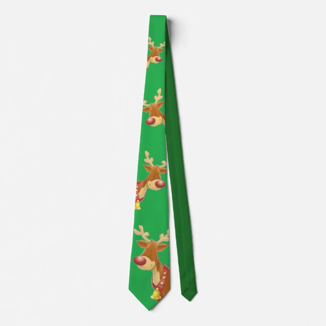 Cartoon Reindeers on Green Tie (Front)