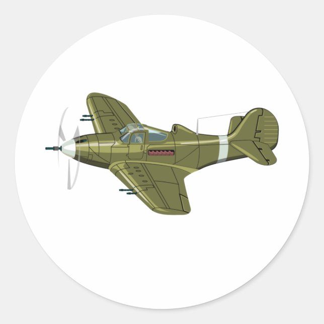 Cartoon retro aeroplane classic round sticker (Front)