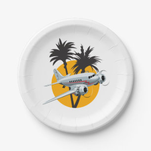 Cartoon retro aeroplane paper plate
