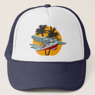 Cartoon retro aeroplane trucker hat