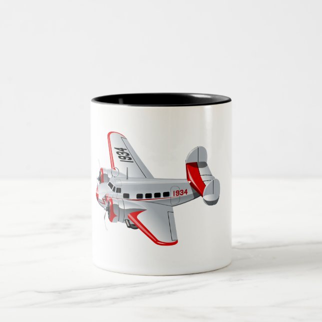 Cartoon retro aeroplane Two-Tone coffee mug (Center)