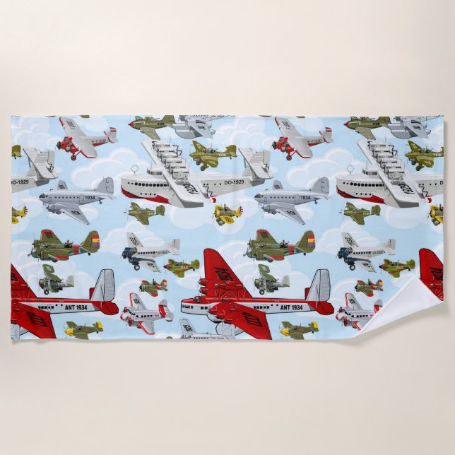 Cartoon retro aeroplanes beach towel (Front)