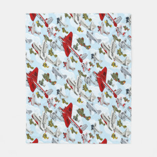 Cartoon retro aeroplanes pattern fabric duvet cove fleece blanket