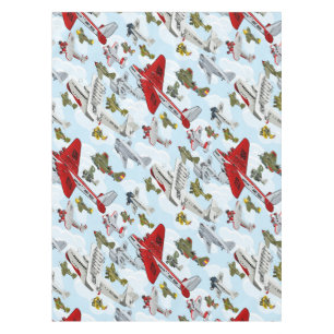 Cartoon retro aeroplanes pattern fabric duvet cove tablecloth