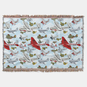 Cartoon retro aeroplanes pattern fabric duvet cove throw blanket