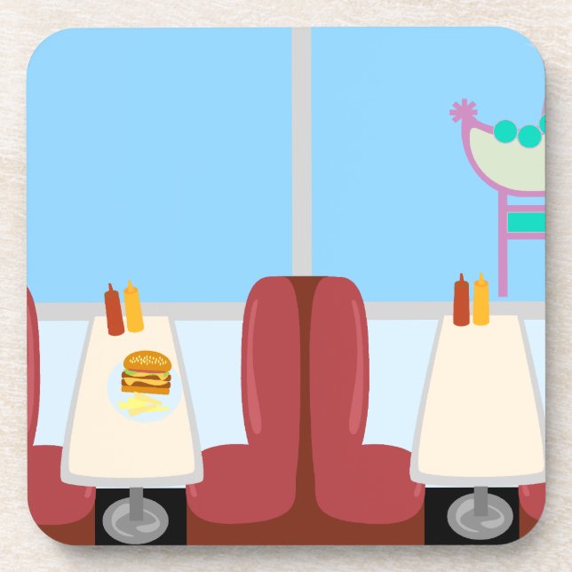 Cartoon Retro Fifties Diner Coaster (Front)