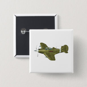 Cartoon retro fighter plane 15 cm square badge