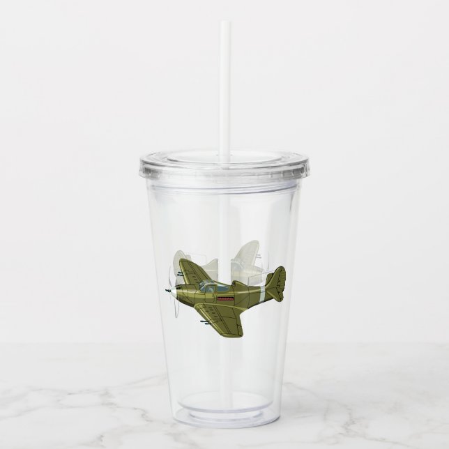 Cartoon retro fighter plane acrylic tumbler (Front)