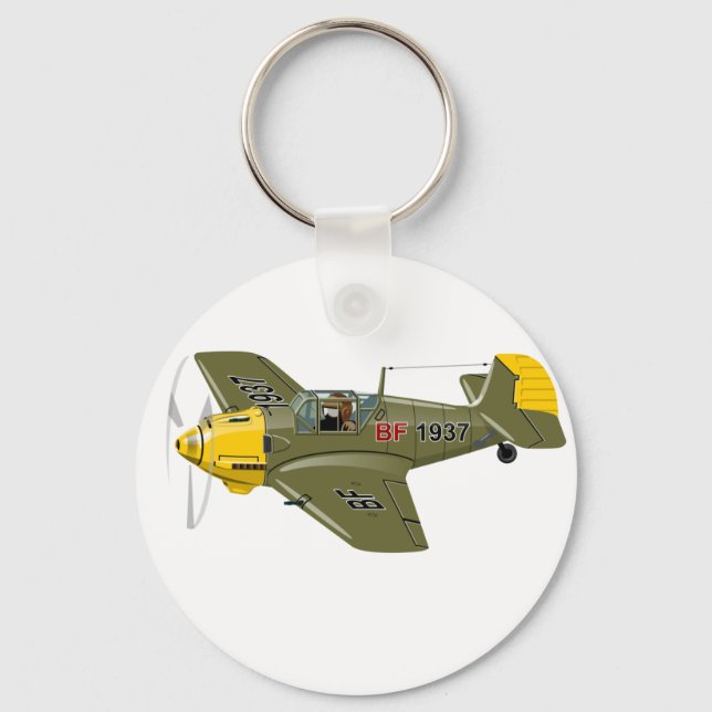 Cartoon retro fighter plane key ring (Front)