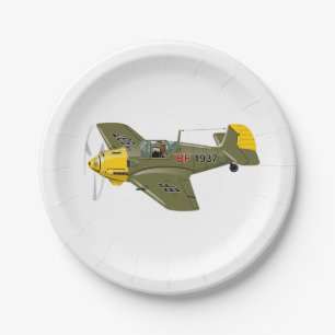 Cartoon retro fighter plane paper plate
