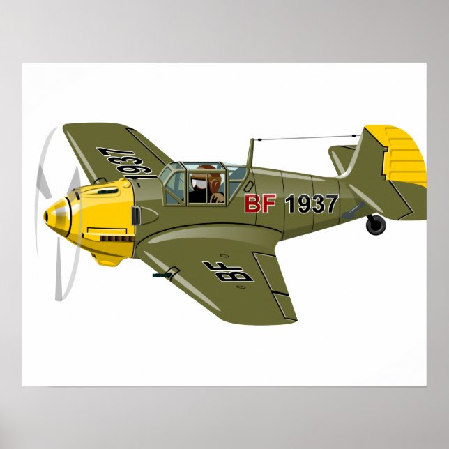Cartoon retro fighter plane poster (Front)