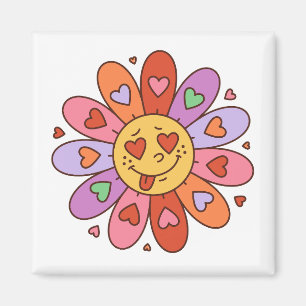 cartoon retro groovy hippie lover daisy flower magnet
