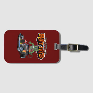 Cartoon retro hot rod luggage tag