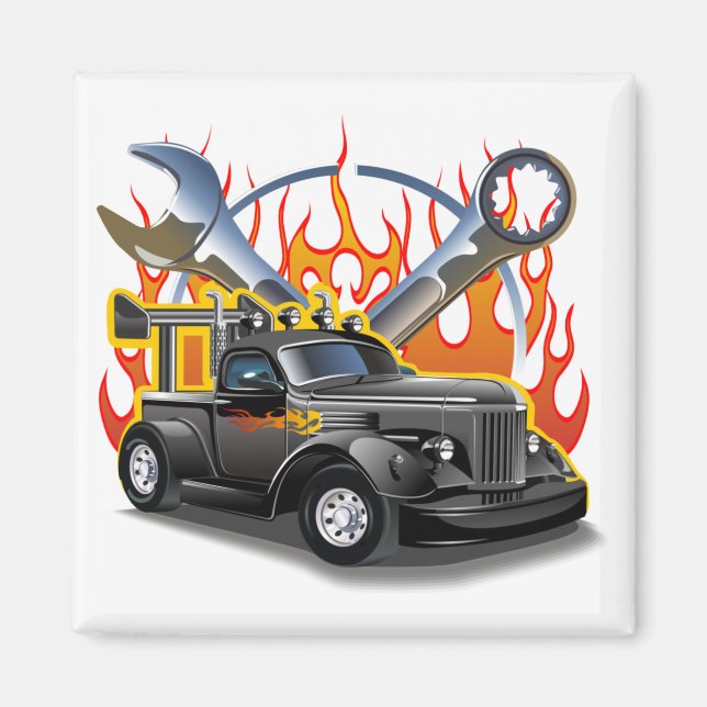Cartoon retro hot rod magnet (Front)
