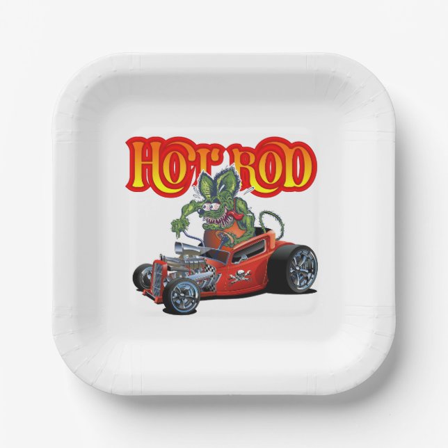 Cartoon retro hot rod paper plate (Front)