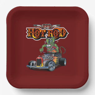 Cartoon retro hot rod paper plate