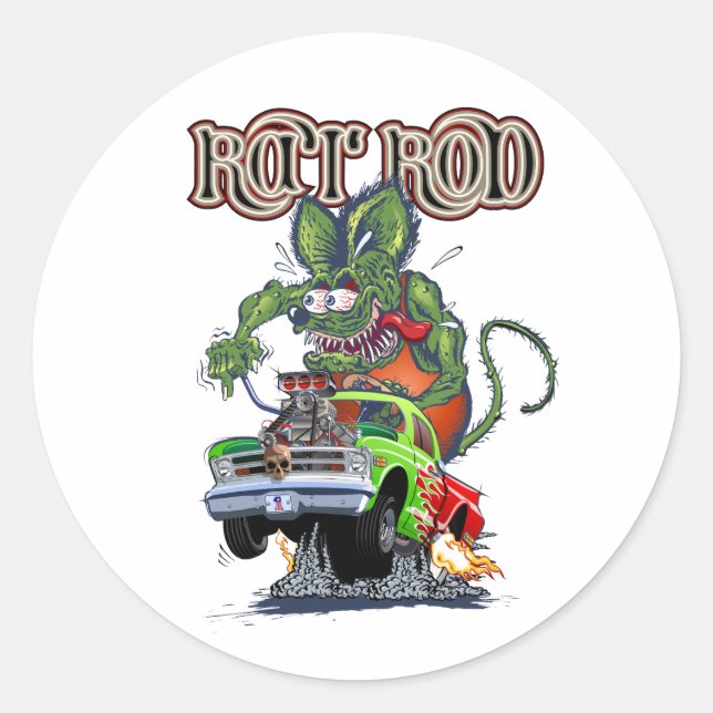 Cartoon retro rat rod classic round sticker (Front)