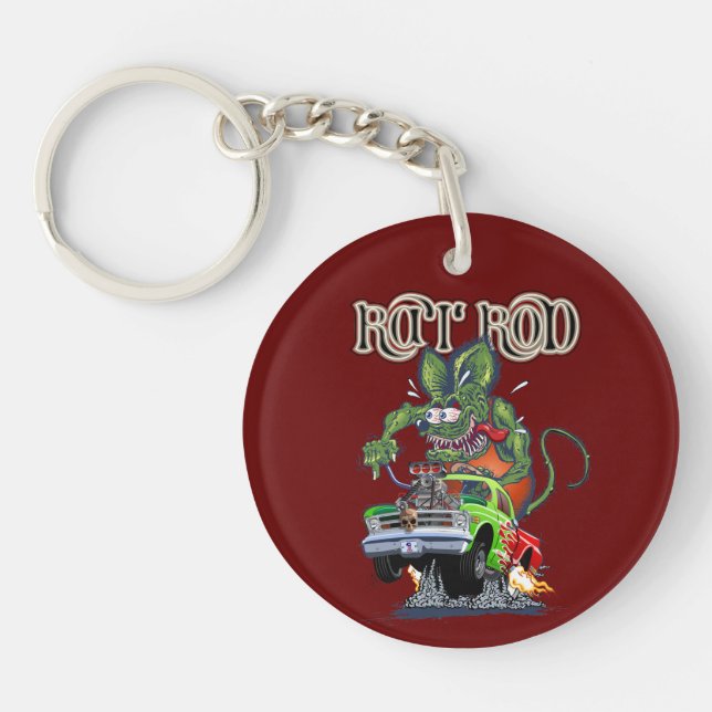 Cartoon retro rat rod key ring (Front)
