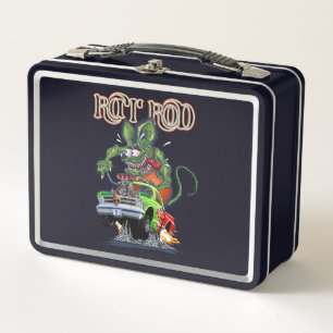 Cartoon retro rat rod metal lunch box
