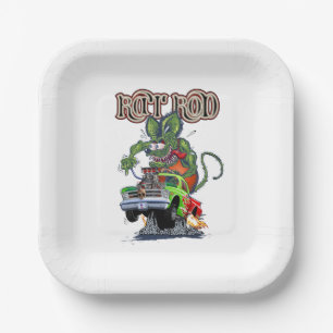 Cartoon retro rat rod paper plate