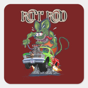 Cartoon retro rat rod square sticker