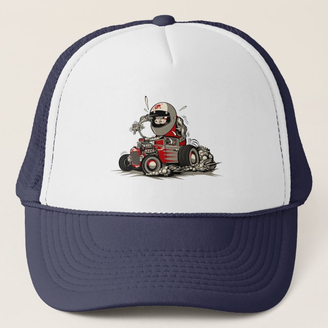 Cartoon retro rat rod trucker hat (Front)